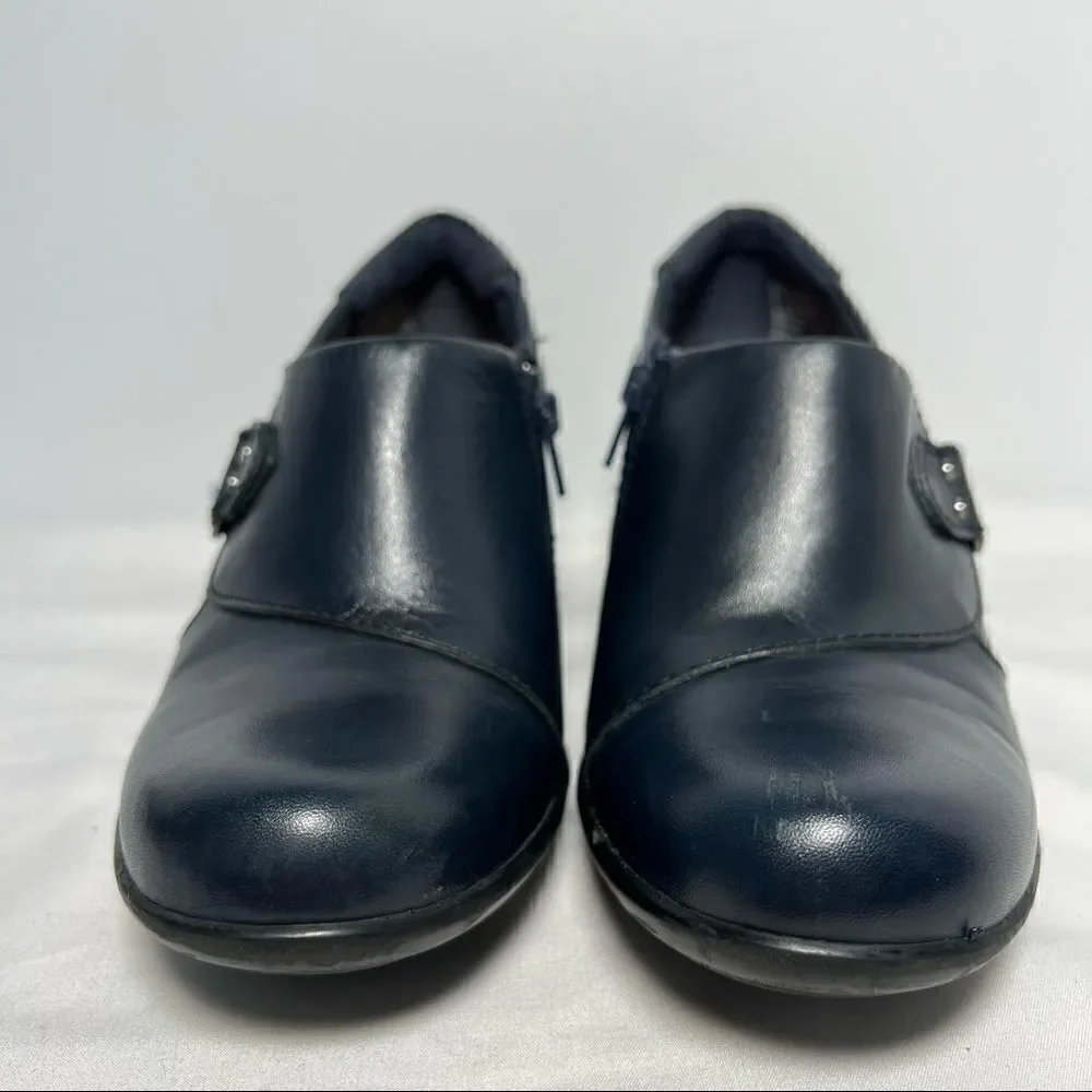 Clarks Collection Genette Harper Leather Ankle Booties Navy Blue Womens‎ 5.5